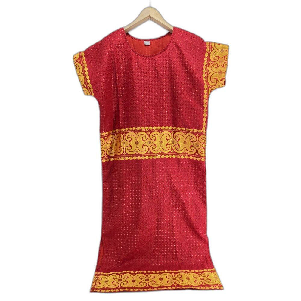 Vintage Indian Saree Dress Red Gold Zari Silk Ethnic Dupatta Wrap Kurti Maxi